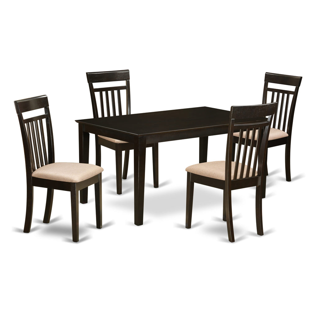CAP5S-O2B-1 Elegant 5-Piece Dining Set with Rectangular Table and 4 Linen Chairs, Cappuccino Finish