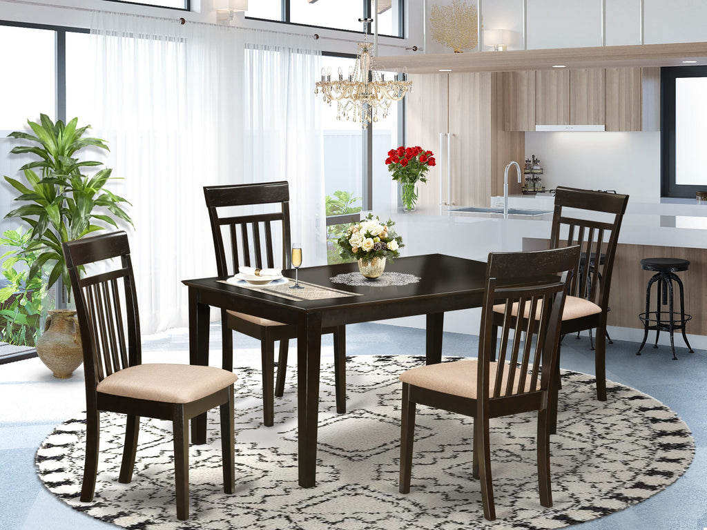 CAP5S-O2B-1 Elegant 5-Piece Dining Set with Rectangular Table and 4 Linen Chairs, Cappuccino Finish
