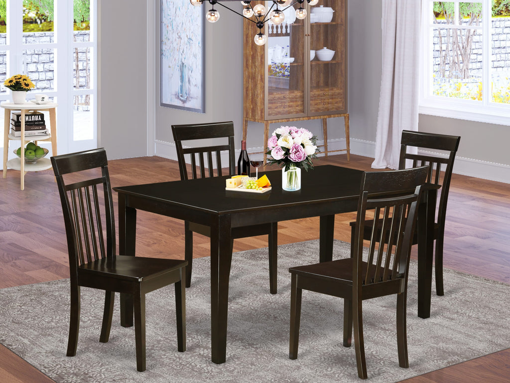 CAP5S-40L-P Dining Set for 4 with Rectangular Table and 4 Chairs - Cappuccino Finish, 36x60 Inches