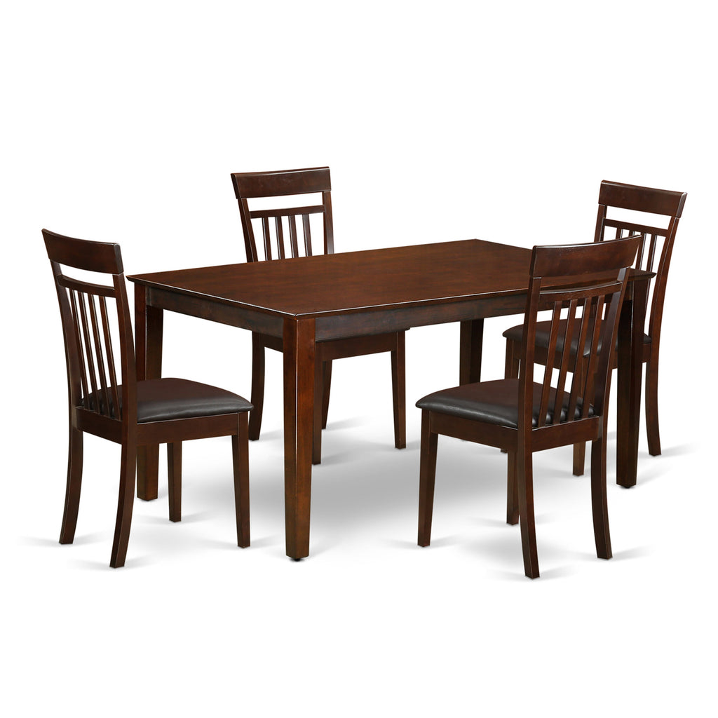 CAP5S-QU7-8Q Elegant Mahogany 5-Piece Dining Ensemble Rectangle Table & 4 Faux Leather Chairs, 36x60 Inch