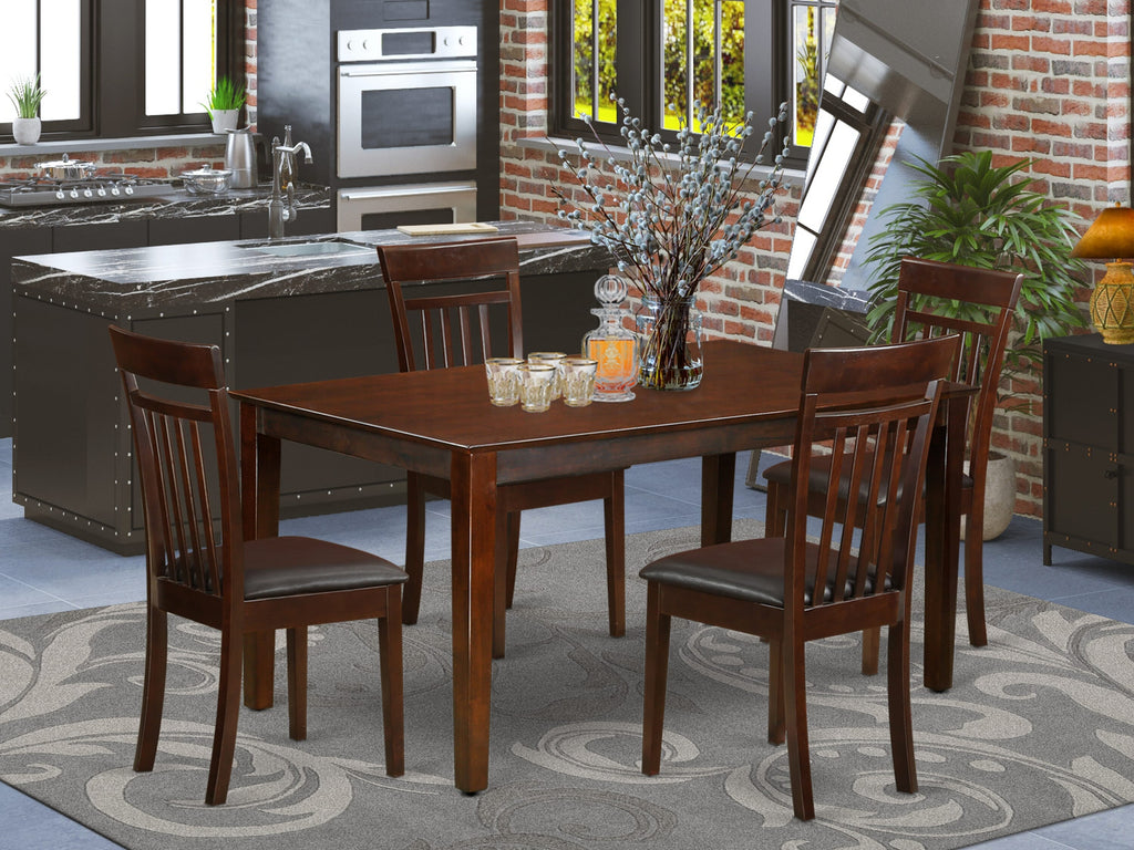 CAP5S-QU7-8Q Elegant Mahogany 5-Piece Dining Ensemble Rectangle Table & 4 Faux Leather Chairs, 36x60 Inch