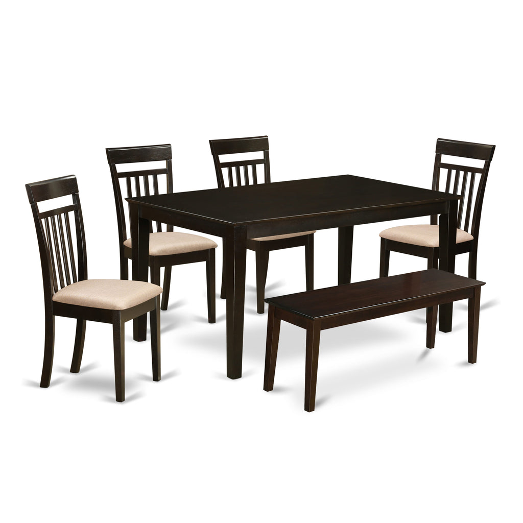 CAP6S-MPE-Z 6-Piece Dining Set Rectangle Table plus Bench and Upholstered Chairs, 36x60