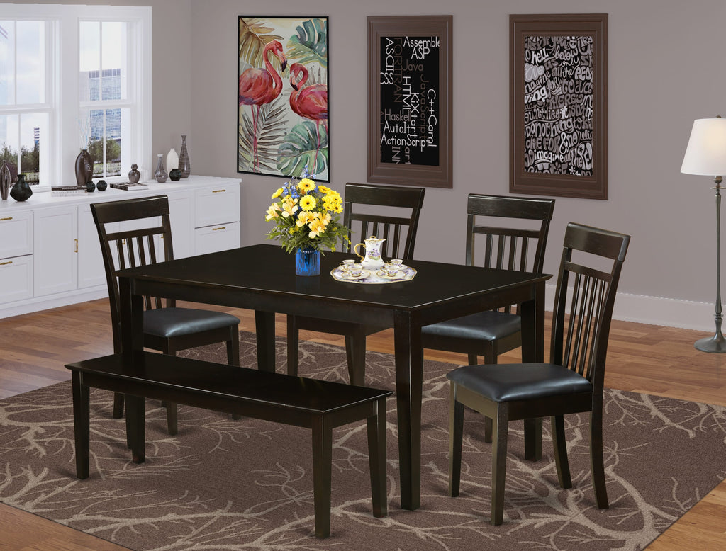 Elegant CAP6S-1IO-KS 6 Piece Dining Collection Rectangle Table, 4 Leatherette Chairs & Bench, Cappuccino Finish, 36x60