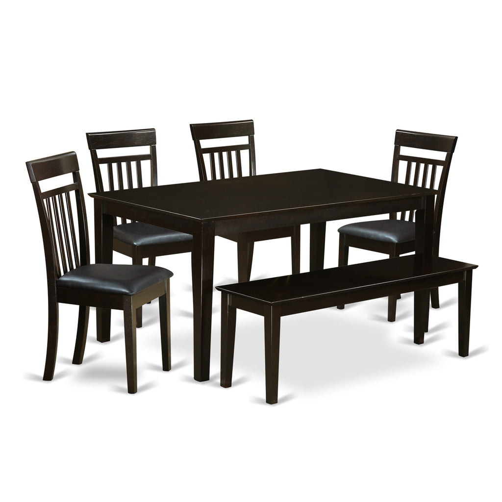 Elegant CAP6S-1IO-KS 6 Piece Dining Collection Rectangle Table, 4 Leatherette Chairs & Bench, Cappuccino Finish, 36x60