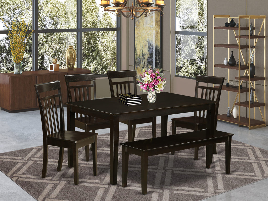 CAP6S-LXD-Z 6-Piece Dining Ensemble with Rectangular Table, Chairs & Bench in Rich Cappuccino Finish
