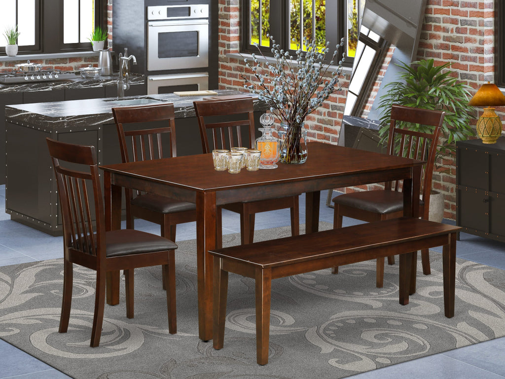 CAP6S-SP7-4F Modern 6-Piece Dining Ensemble 36x60 Table with 4 Chairs and Bench in a Rich Wood Finish