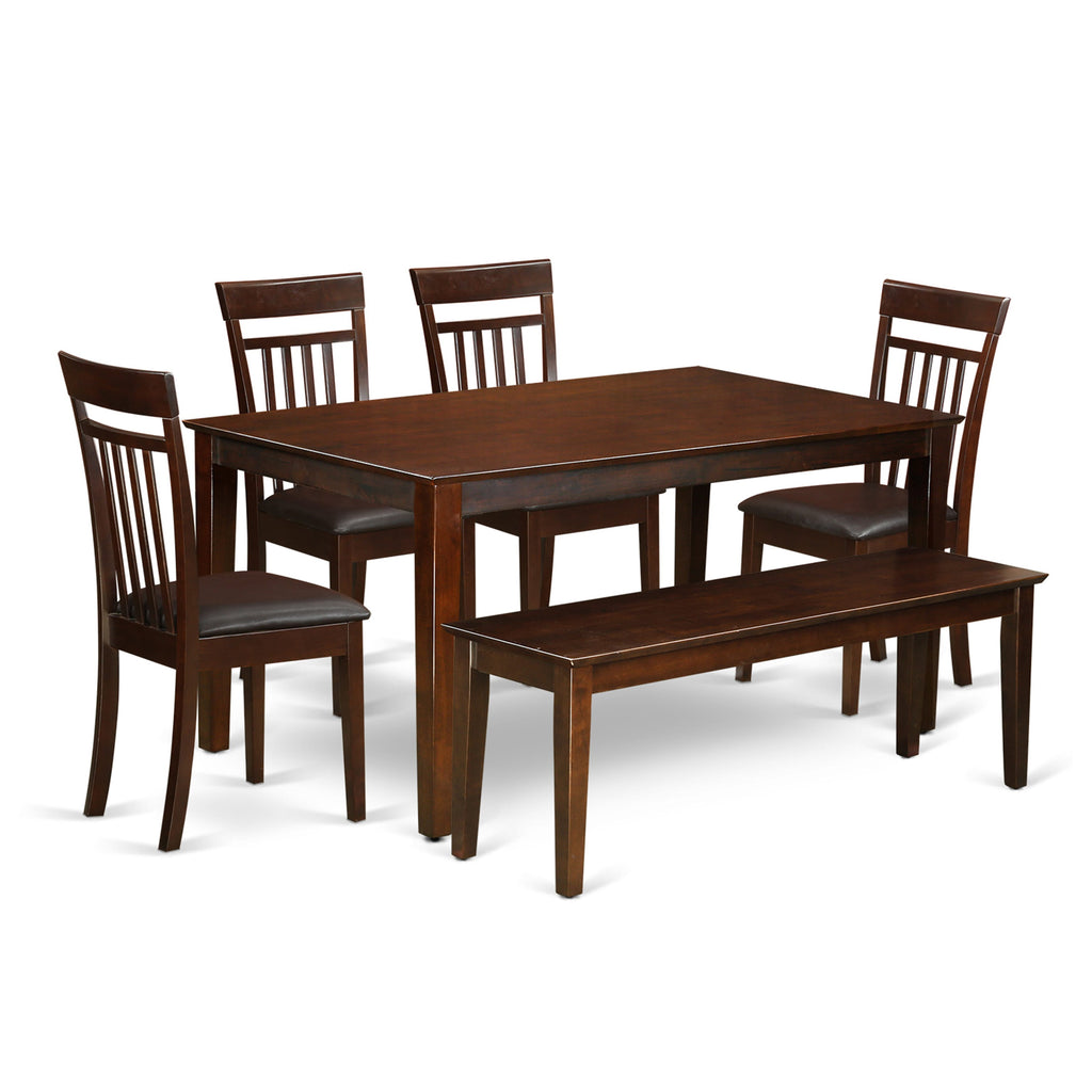 CAP6S-SP7-4F Modern 6-Piece Dining Ensemble 36x60 Table with 4 Chairs and Bench in a Rich Wood Finish