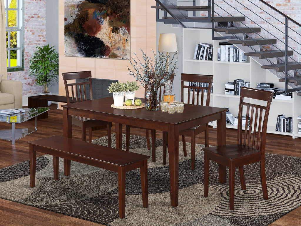 CAP6S-17J-C 6-Piece Dining Ensemble with Rectangular Table, 4 Wood Chairs & Bench, 36x60 Mahogany Finish