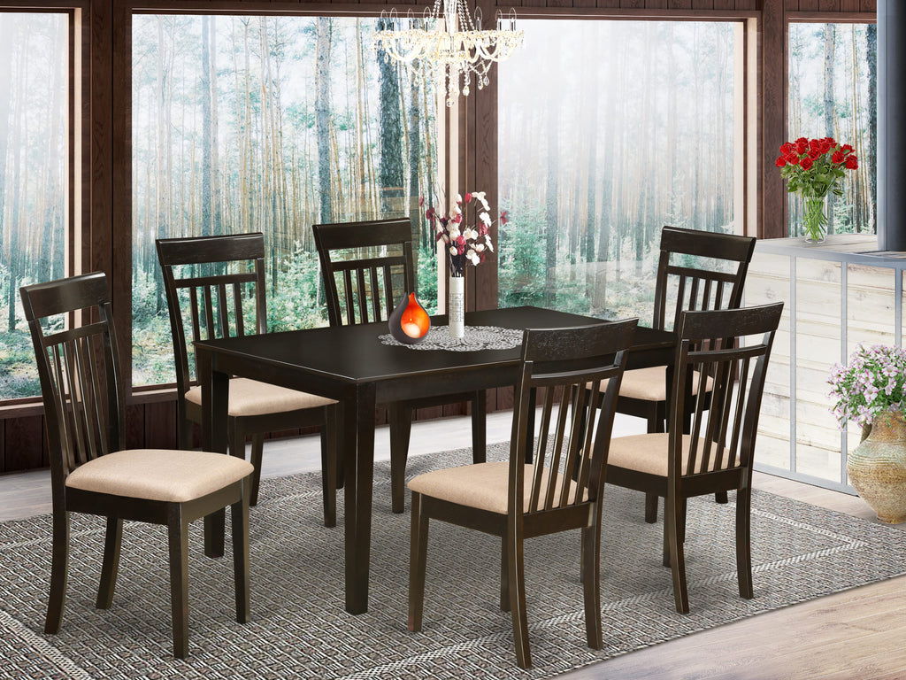 CAP7S-PMS-3 Elegant 7-Piece Dining Collection with Rectangle Table and Six Cushioned Chairs, Cappuccino Hue, 36x60