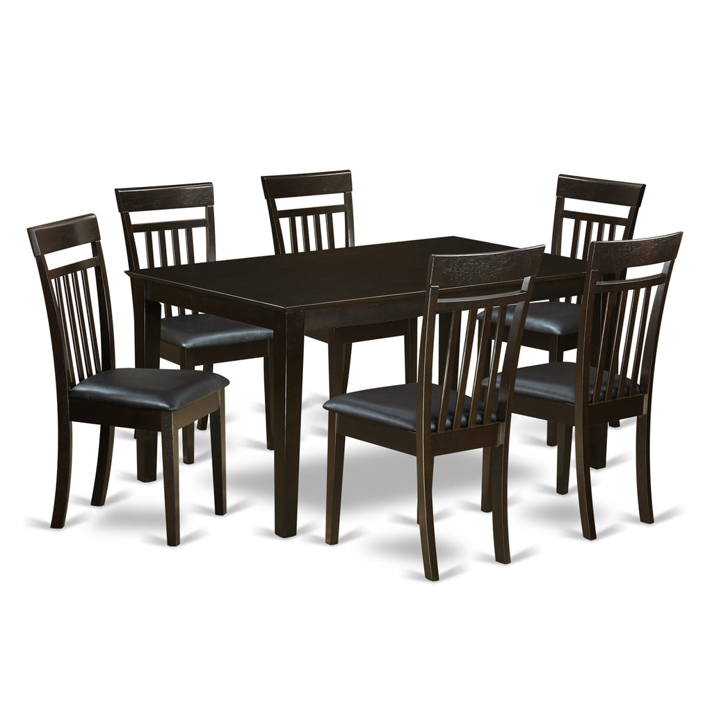 CAP7S-LJB-UJ 7-Piece Contemporary Dining Set Elegant Wooden Table & 6 Leather Seating Options, 36x60 Cappuccino