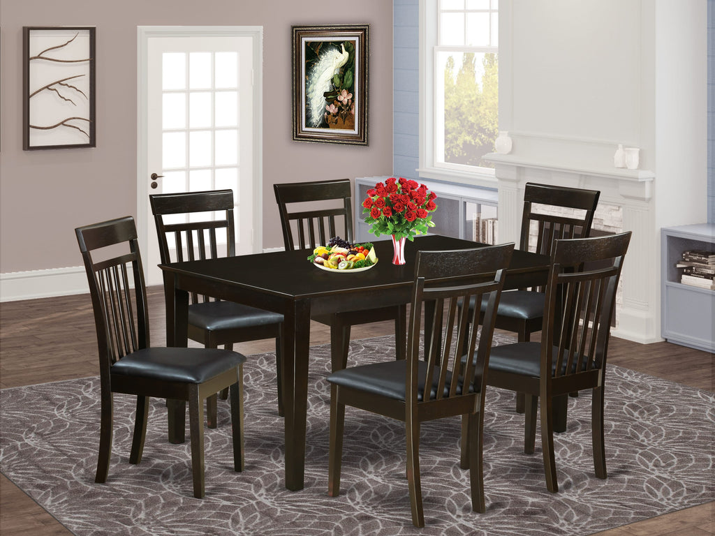 CAP7S-LJB-UJ 7-Piece Contemporary Dining Set Elegant Wooden Table & 6 Leather Seating Options, 36x60 Cappuccino