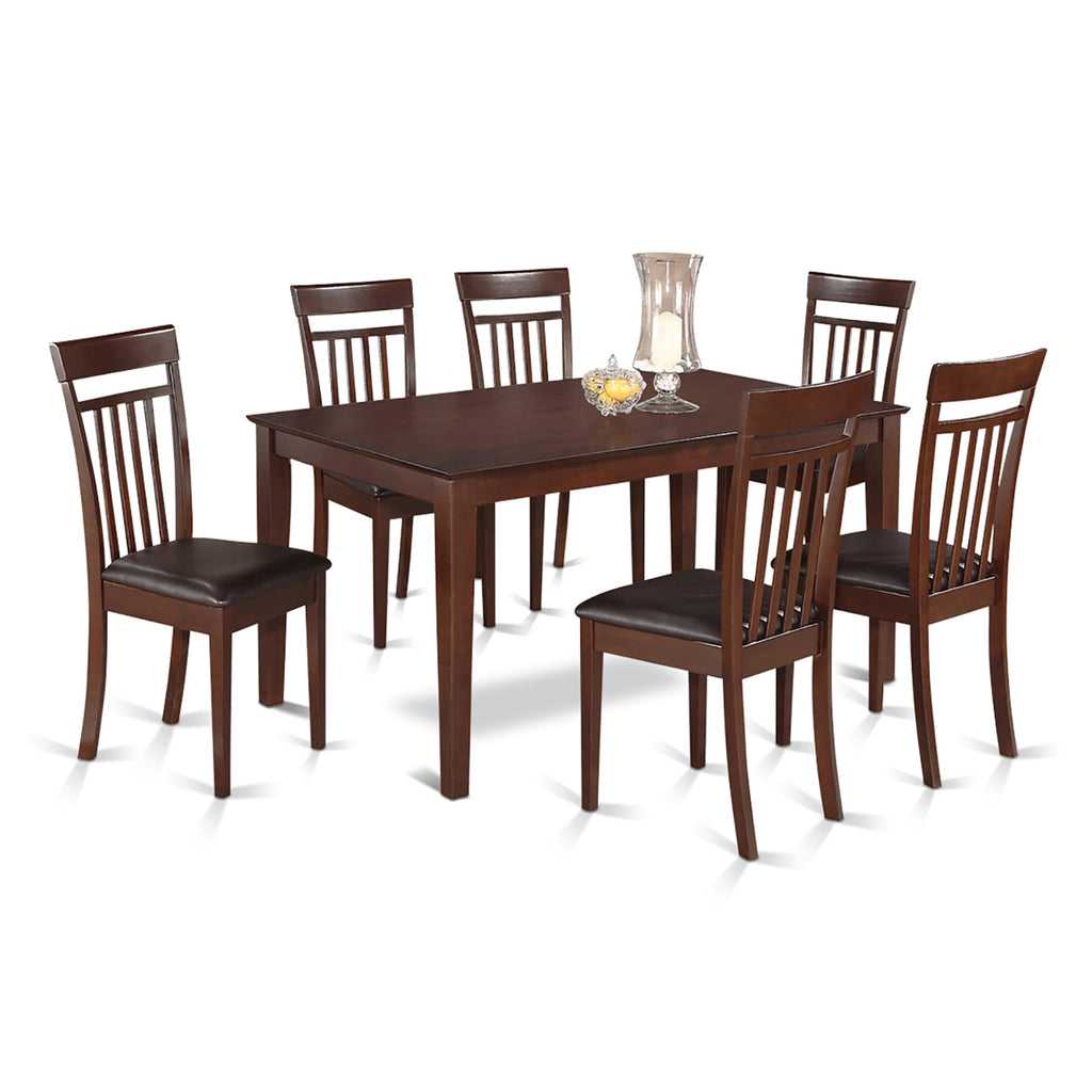 CAP7S-LL6-3P 7-Piece Mahogany Dining Set - Rectangular Table with 6 Faux Leather Chairs - 36x60 Inches