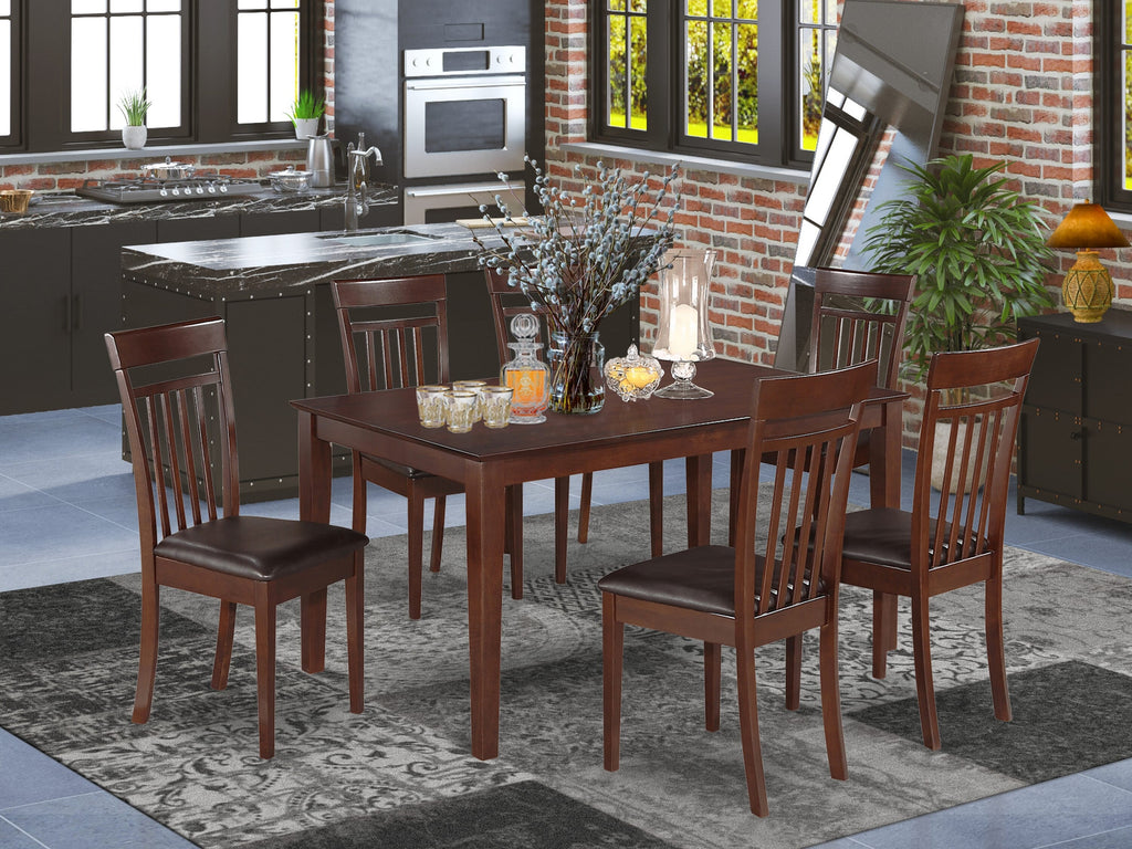 CAP7S-LL6-3P 7-Piece Mahogany Dining Set - Rectangular Table with 6 Faux Leather Chairs - 36x60 Inches