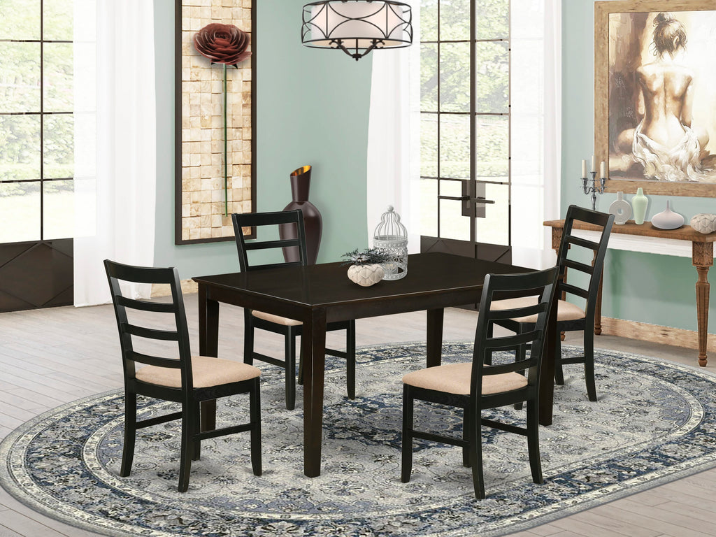 Deluxe Dining Set CAPF5-LJD-Z Rectangular Table & 4 Upholstered Chairs, Linen Fabric, 36x60
