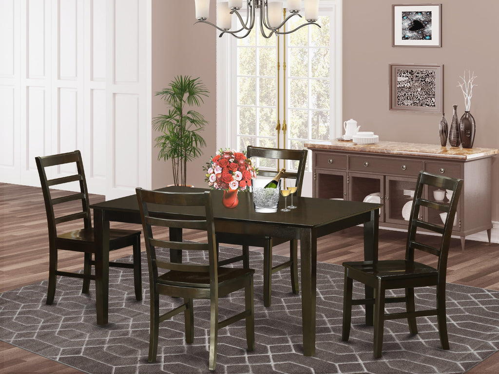 CAPF5-E54-3 Rectangle Dining Table Set with 4 Seating, Cappuccino Finish, 36x60in