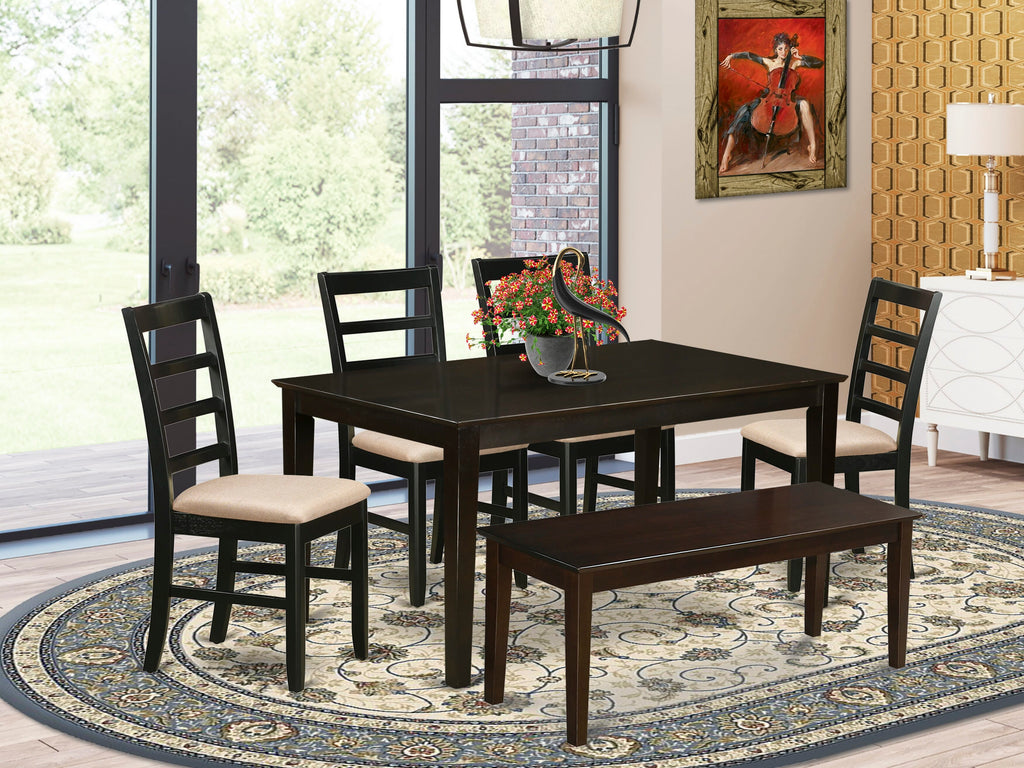 CAPF6-FI0-G 6 Piece Dining Collection Rectangular Table, 4 Linen Seats & Bench, 36x60 Finish