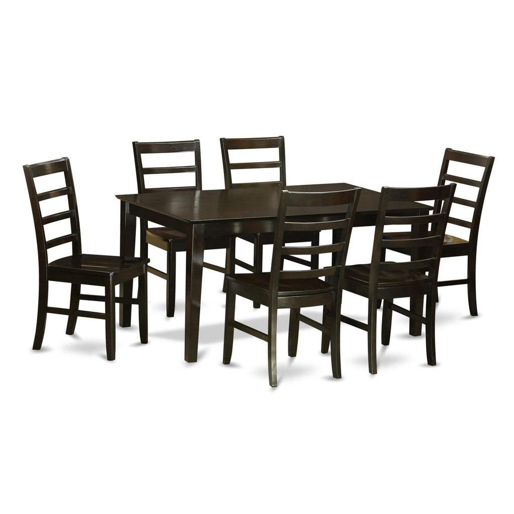 Dining Room Set CAPF7-M2V-8 7 Piece Rectangle Table and 6 Chair Ensemble in Rich Coffee Shade