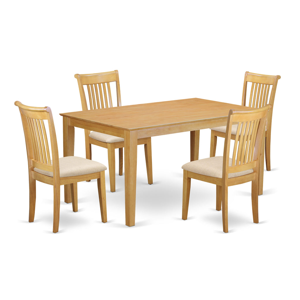 CAPO5-YD4-N Oak 5-Piece Dining Suite with Rectangular Table and Comfort Linen Chairs for Four