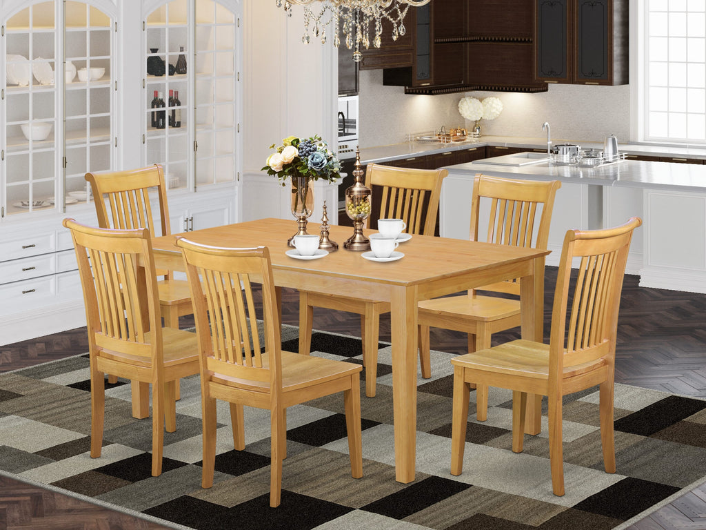 Elegant Dining Suite CAPO7-RZV-5 Exquisite Seven-Piece Set with Spacious Wooden Table & Six Chairs, 36x60, Rich Oak Finish