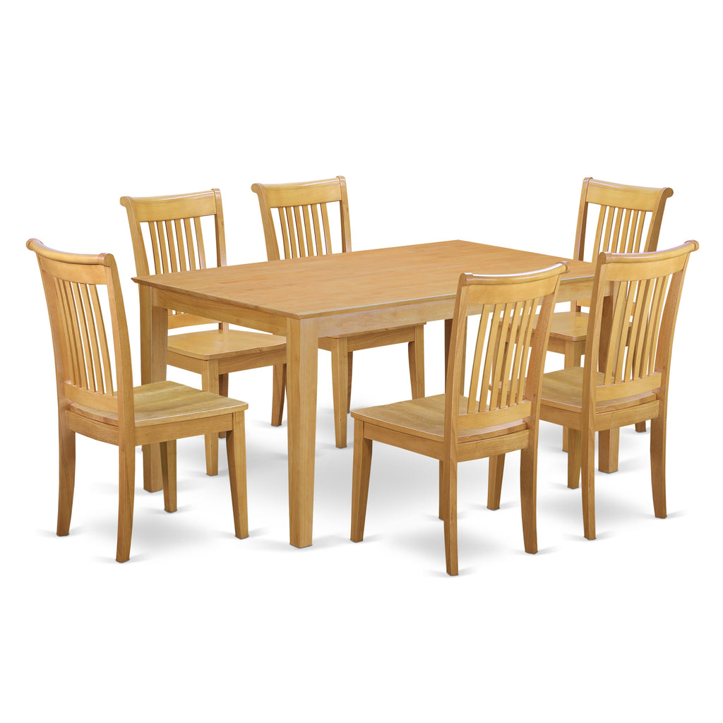 Elegant Dining Suite CAPO7-RZV-5 Exquisite Seven-Piece Set with Spacious Wooden Table & Six Chairs, 36x60, Rich Oak Finish