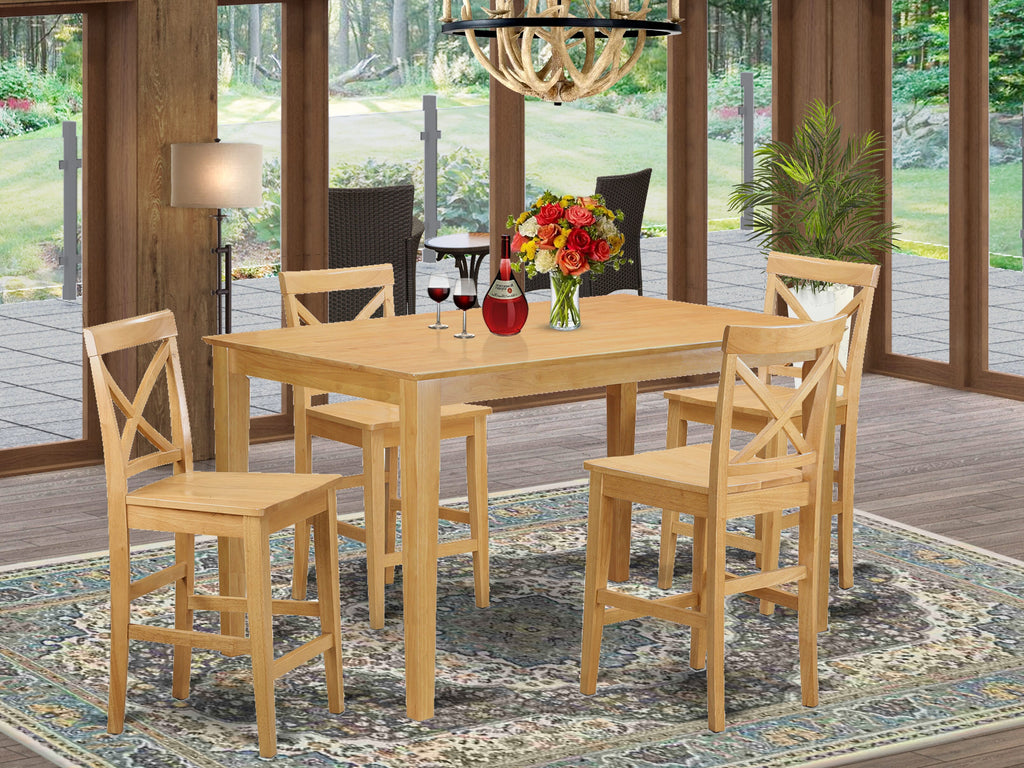 Contemporary Pub Set CAPU5G-JBS-R 5-Piece Counter Height Collection with Table and 4 Chairs in Oak Finish