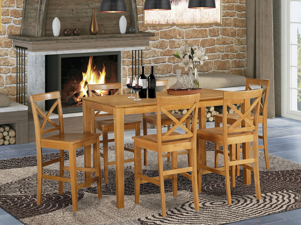 CAPU79-55U-A 7-Piece Counter Height Dining Ensemble with Oak Rectangle Table and 6 Wood Chairs, 36x60