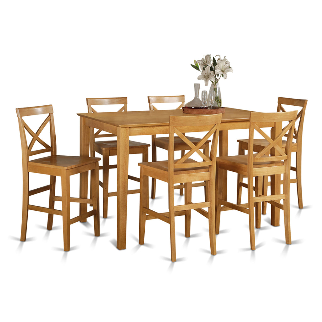 CAPU79-55U-A 7-Piece Counter Height Dining Ensemble with Oak Rectangle Table and 6 Wood Chairs, 36x60