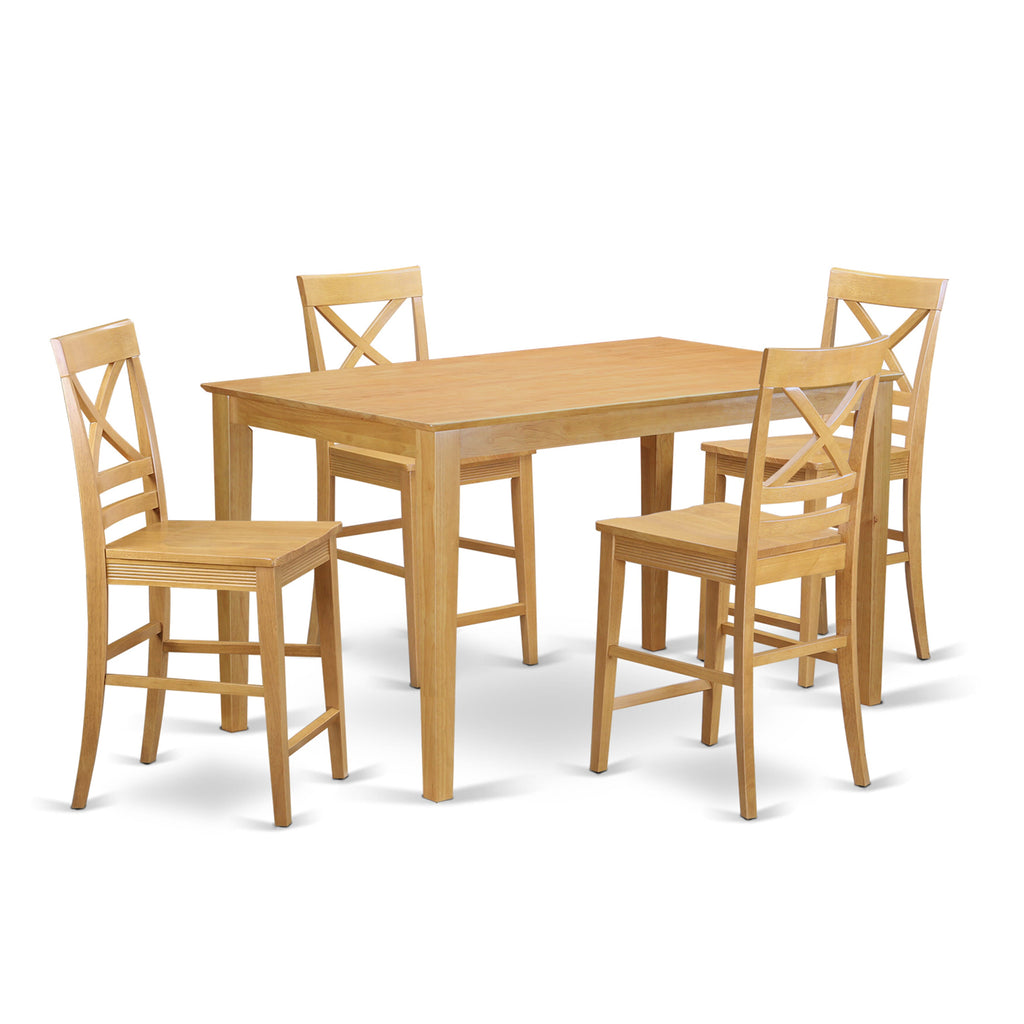 CAQU51-U4J-6 5-Piece Dining Set Rectangular Counter Height Table with 4 Wood Chairs - 36x60 Oak Finish