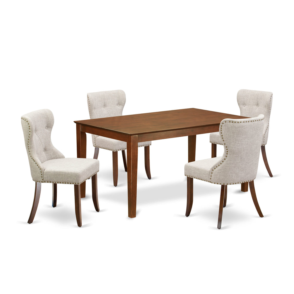 CASI5-JDZ-Y8 Five-Piece Dining Arrangement with Rectangular Table & 4 Linen Chairs in Mahogany Shade, 36x60 Inch