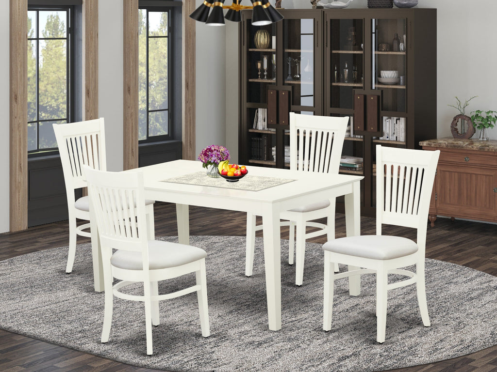 CAVA5-F36-Q Elegant 5-Piece Dining Ensemble with Rectangular Table and 4 Upholstered Chairs, Linen White Finish