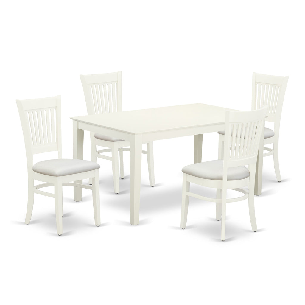 CAVA5-F36-Q Elegant 5-Piece Dining Ensemble with Rectangular Table and 4 Upholstered Chairs, Linen White Finish