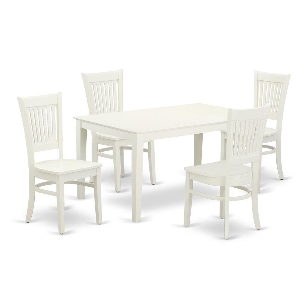 CAVA5-0XN-4 5-Piece Dining Set Featuring Rectangular Table & 4 Chairs, Elegant Linen White, 36x60 Inches