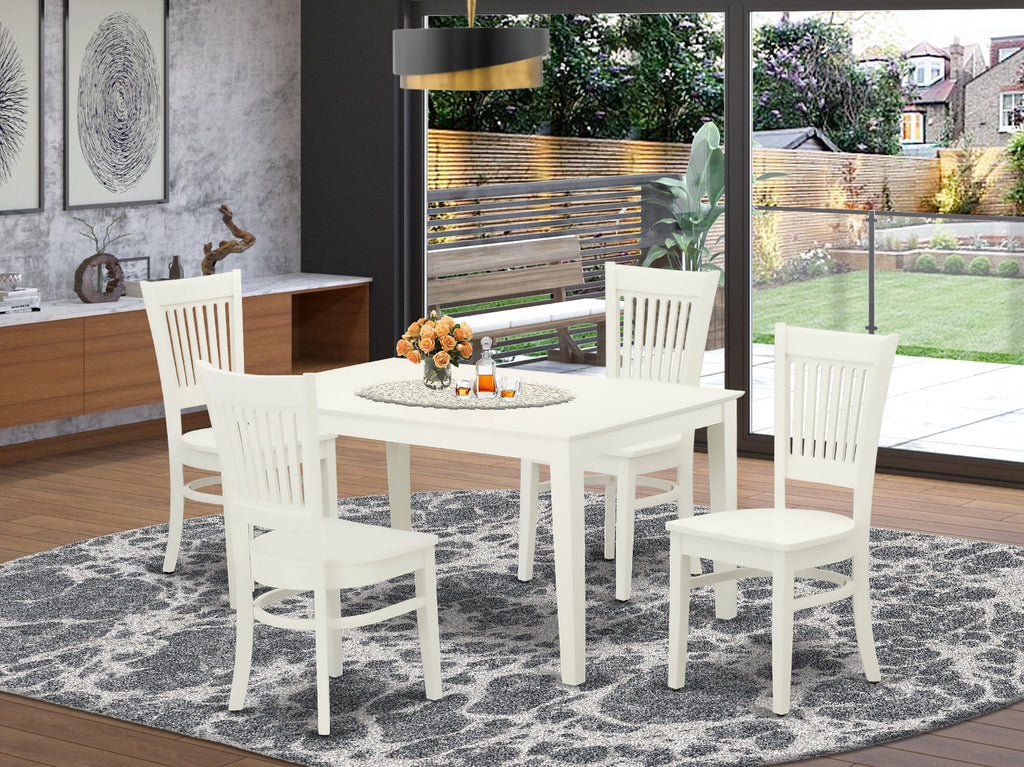 CAVA5-0XN-4 5-Piece Dining Set Featuring Rectangular Table & 4 Chairs, Elegant Linen White, 36x60 Inches
