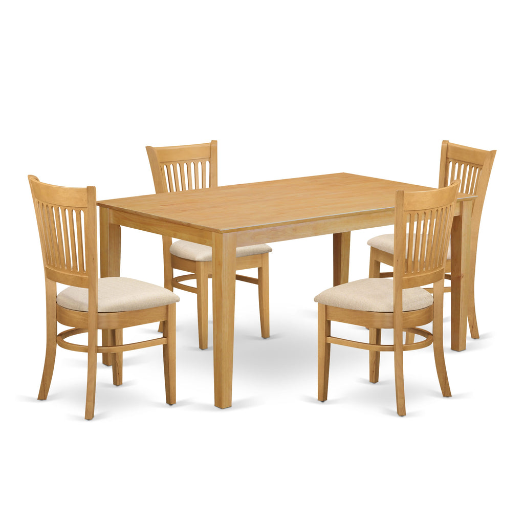 CAVA5-ORB-X Dining Ensemble 5-Piece Set with Wood Table and Linen Fabric Chairs, 36x60 Inch in Oak Finish