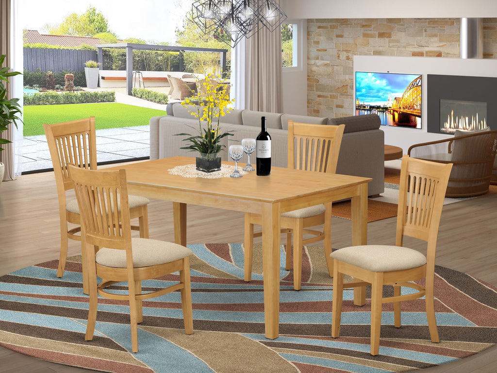 CAVA5-ORB-X Dining Ensemble 5-Piece Set with Wood Table and Linen Fabric Chairs, 36x60 Inch in Oak Finish