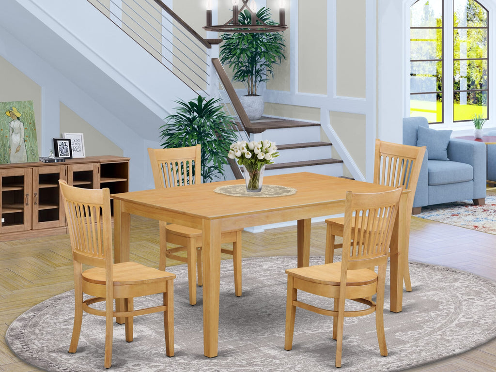 CAVA5-72B-9 Coordinated Dining Ensemble 5 Piece Set Featuring Rectangular Table & 4 Chairs in Oak Finish