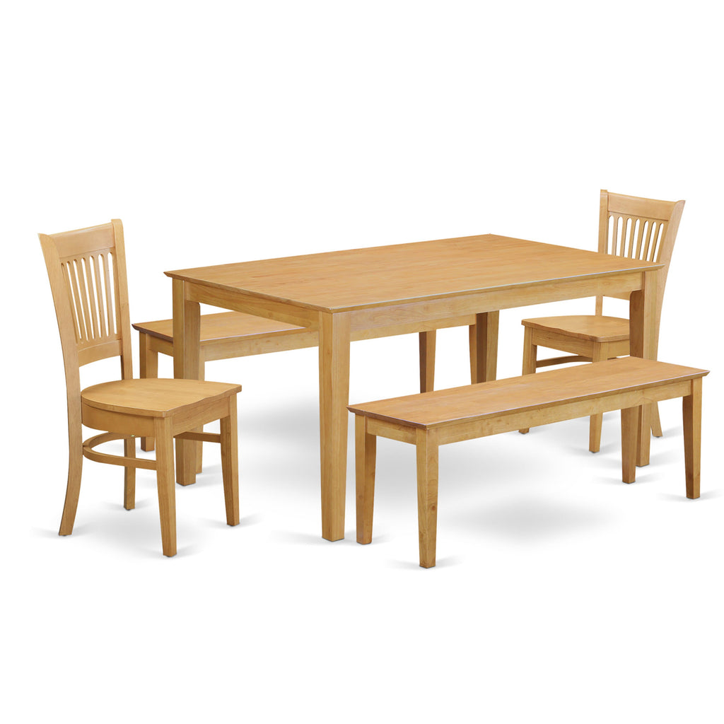 CAVA5N-NBI-L 5-Piece Dining Furniture Set with Rectangular Table, Benches & Chairs in Light Oak