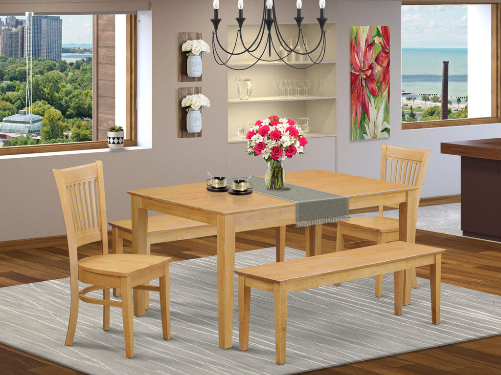 CAVA5N-NBI-L 5-Piece Dining Furniture Set with Rectangular Table, Benches & Chairs in Light Oak