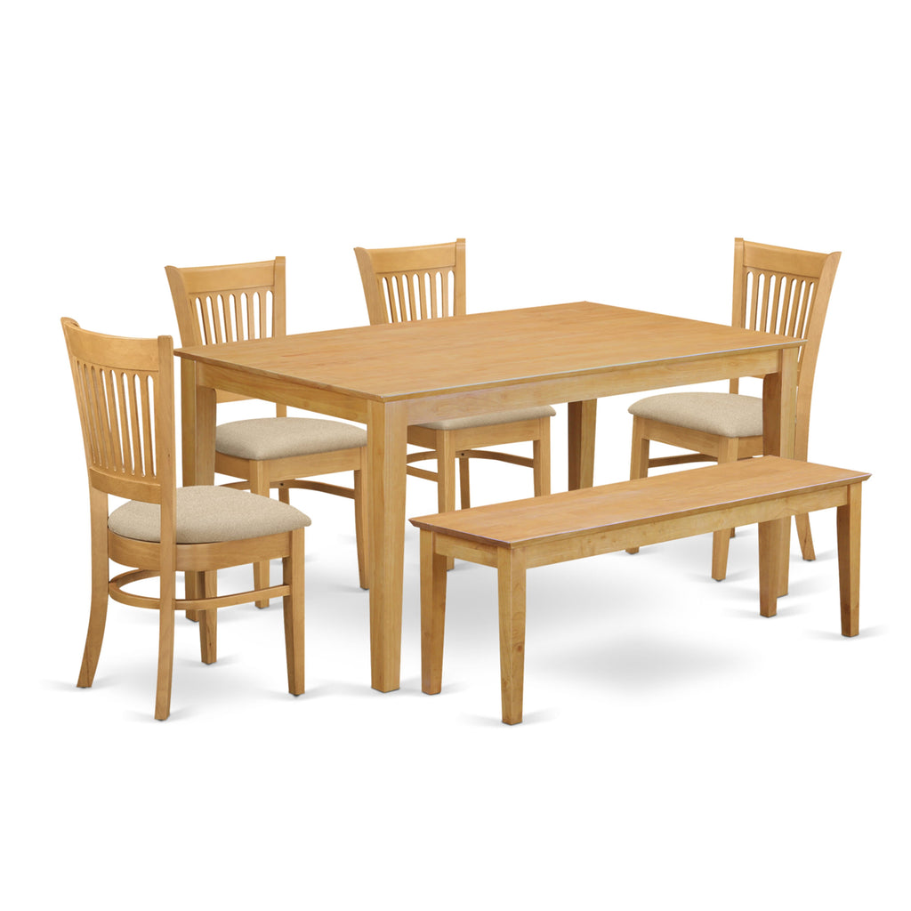 CAVA6-F0F-E 6 Piece Oak Dining Ensemble with Rectangular Table, Comfy Chairs & Bench