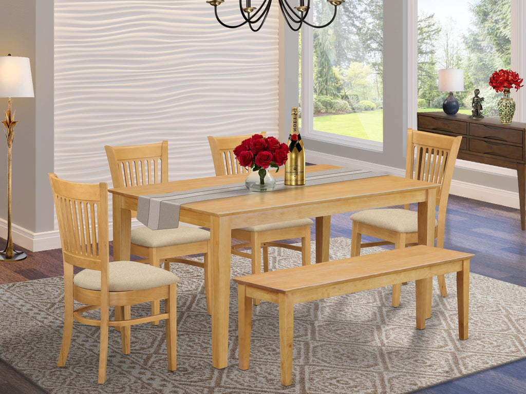 CAVA6-F0F-E 6 Piece Oak Dining Ensemble with Rectangular Table, Comfy Chairs & Bench