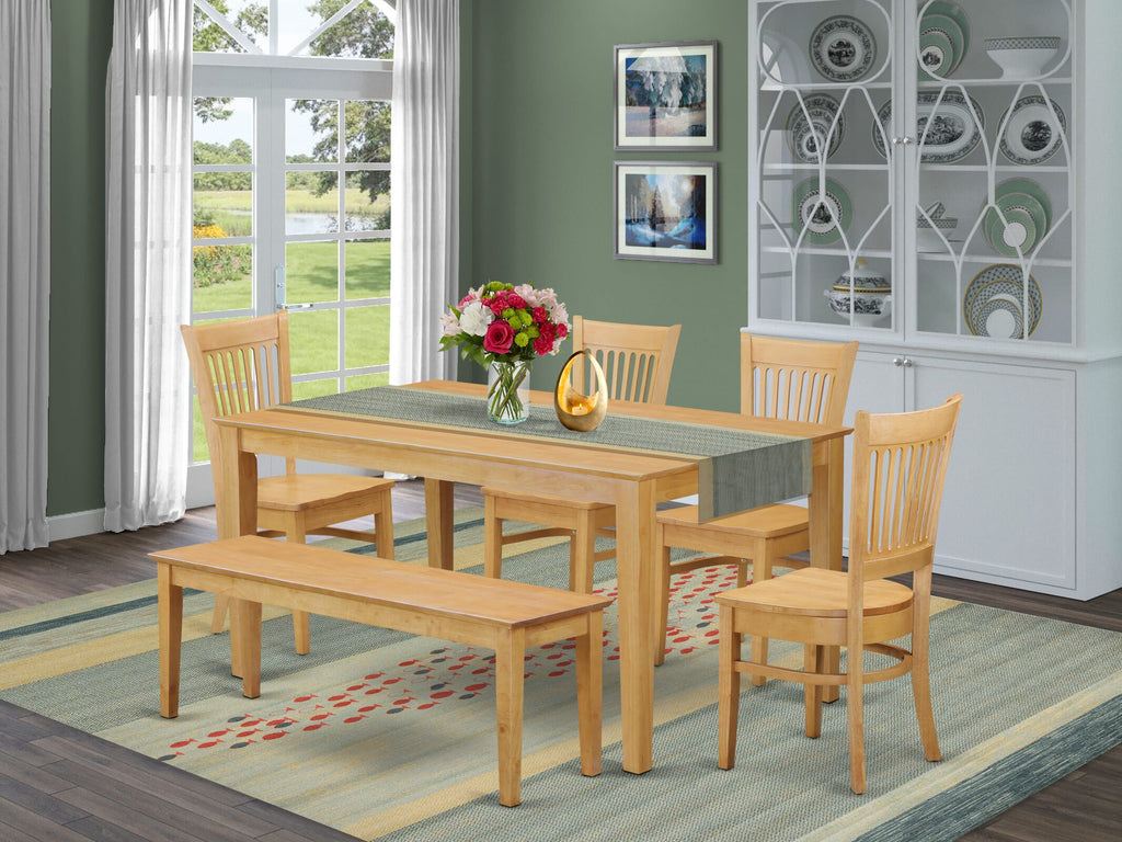 CAVA6-6P0-E 6-Piece Oak Dining Set with Rectangular Table, 4 Chairs, and Bench 36x60