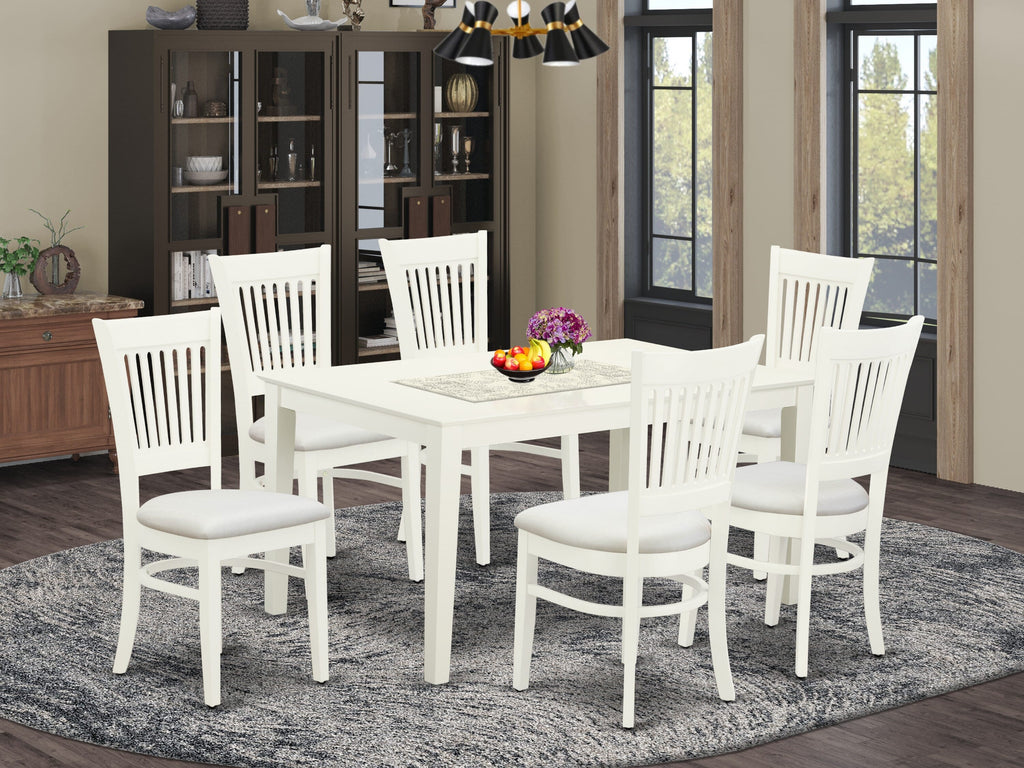CAVA7-8FG-D 7-Piece Dining Ensemble with Rectangular Table & Linen Chairs for Kitchen 36x60, Light White
