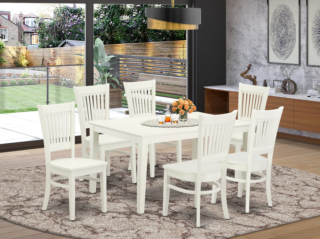 CAVA7-1LE-T 7-Piece Set Rectangle Dining Table with 6 Wooden Chairs, 36x60, Light White Finish
