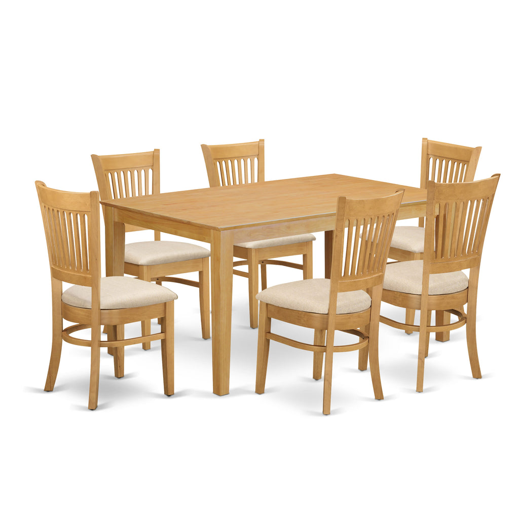 Dining Set CAVA7-2XP-I 7 Pieces with Rectangular Oak Table & 6 Linen Fabric Chairs, 36x60, Ideal for Dining Spaces
