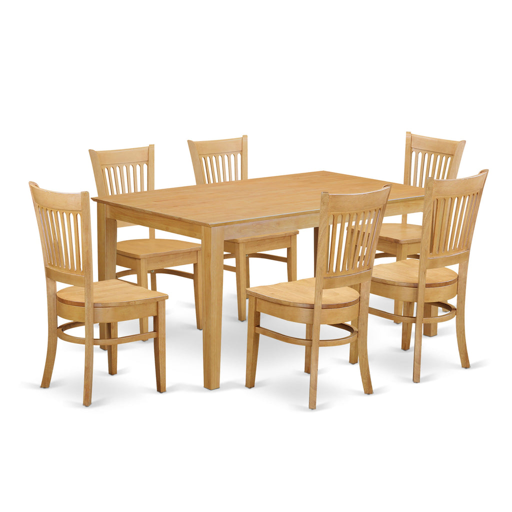 CAVA7-4VN-1 7 Piece Oak Dining Set with 6 Chairs and Rectangular Table, 36x60 for Kitchen