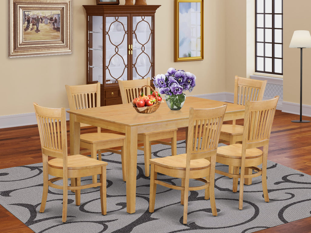 CAVA7-4VN-1 7 Piece Oak Dining Set with 6 Chairs and Rectangular Table, 36x60 for Kitchen