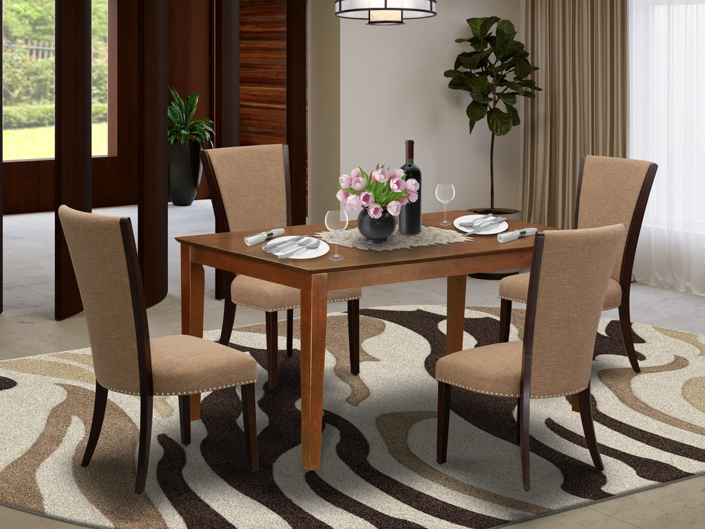 Dine in Style CAVE5-9EH-PU Set of Mahogany Table & Sable Chairs with Rectangular Elegance for 4