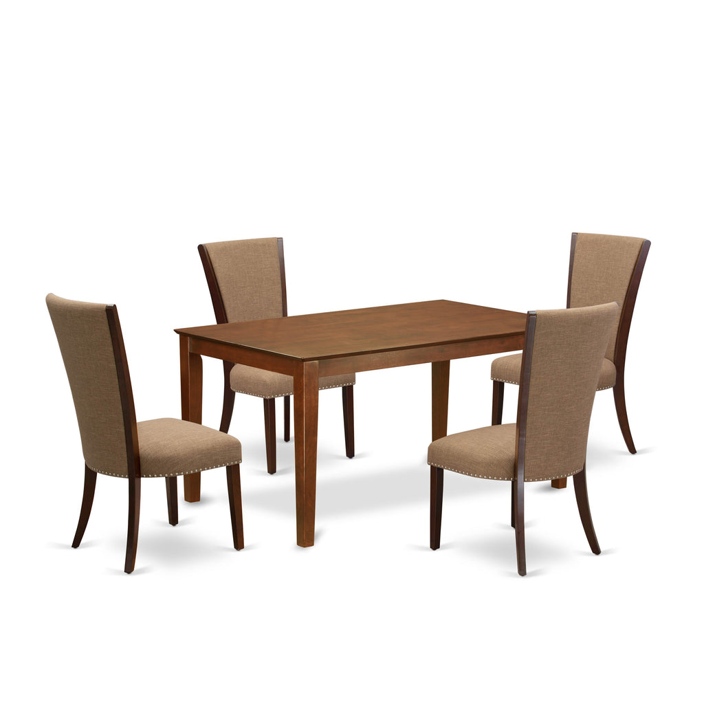 Dine in Style CAVE5-9EH-PU Set of Mahogany Table & Sable Chairs with Rectangular Elegance for 4