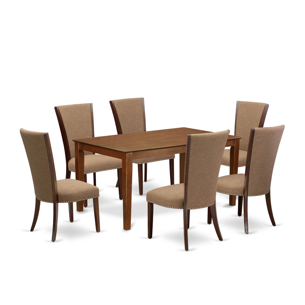 Dining Ensemble CAVE7-L05-0A 7-Piece Set with Mahogany Table and Linen Fabric Chairs
