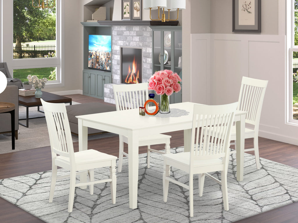 CAWE5-32G-0 Elegant 5-Piece Dining Ensemble with Rectangular Table and Four Chairs, 36x60 Inches, in Linen White Finish